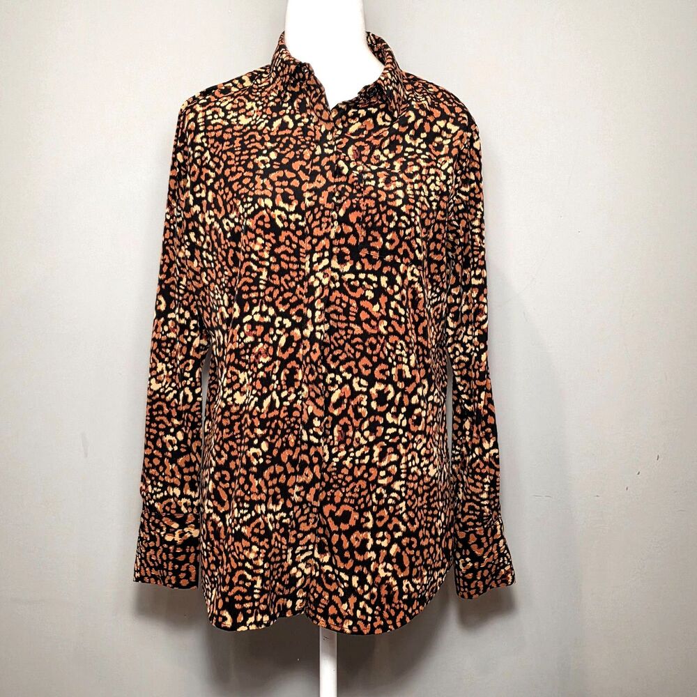 Nine West Chiffon Leopard Print Blouse SM Dopamine Work Office Classic Mob Wife